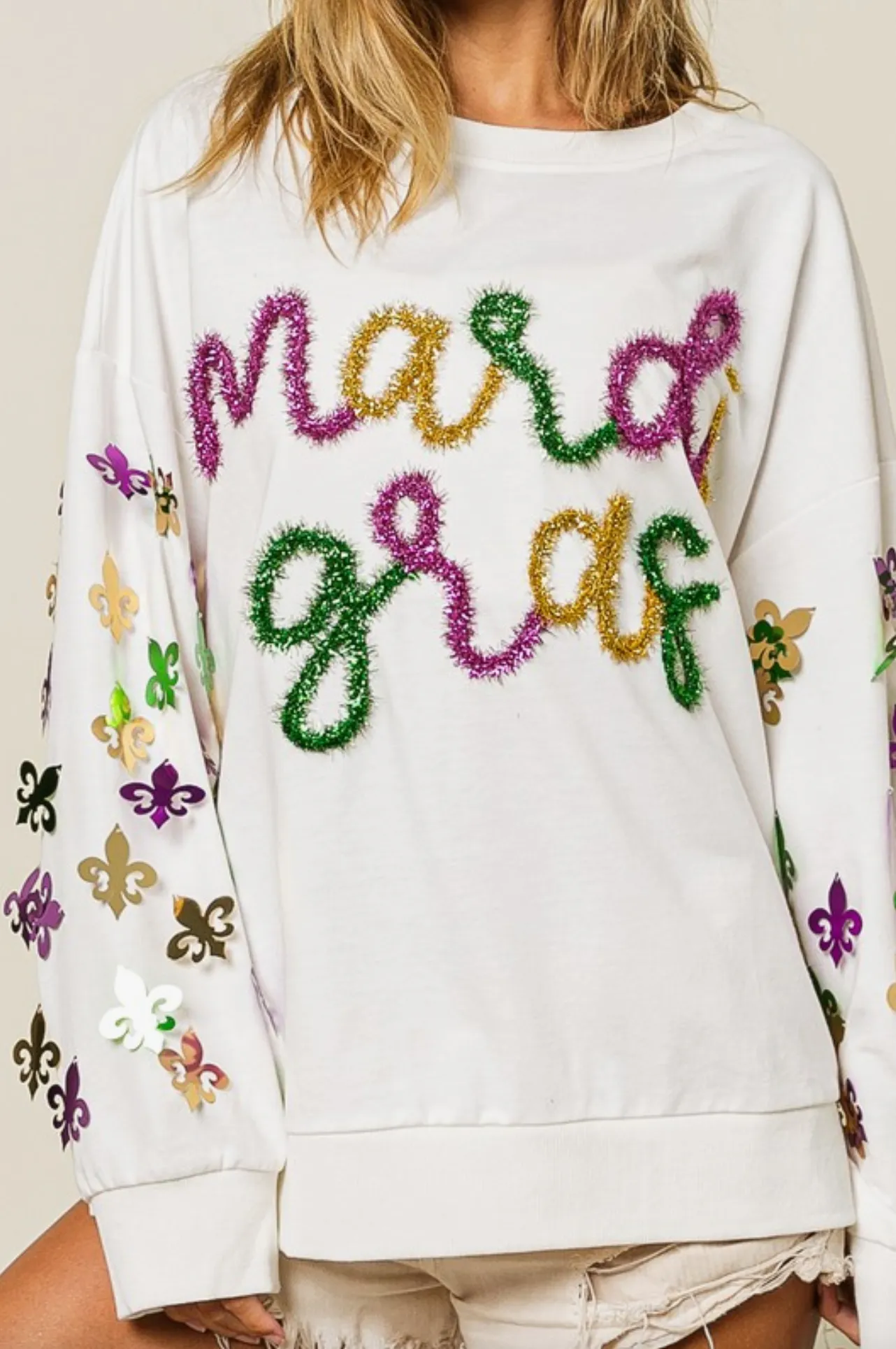 Fleur De Lis Sleeve Mardi Gras Pullover