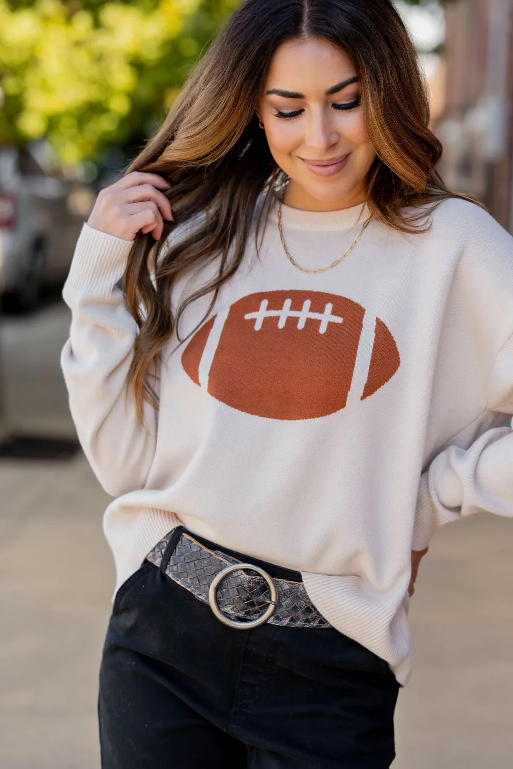 Football Ribbed Trim Sweater