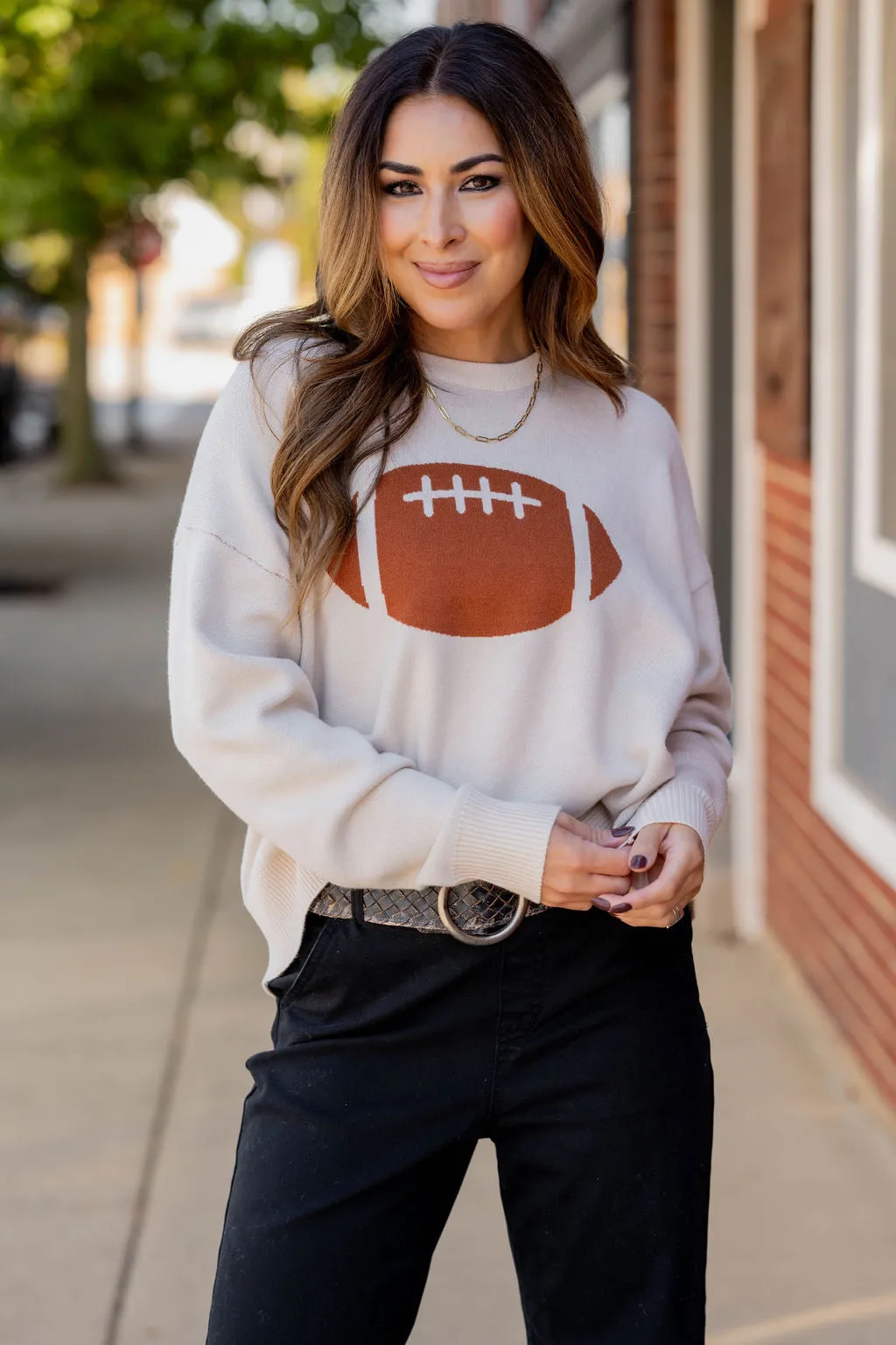 Football Ribbed Trim Sweater