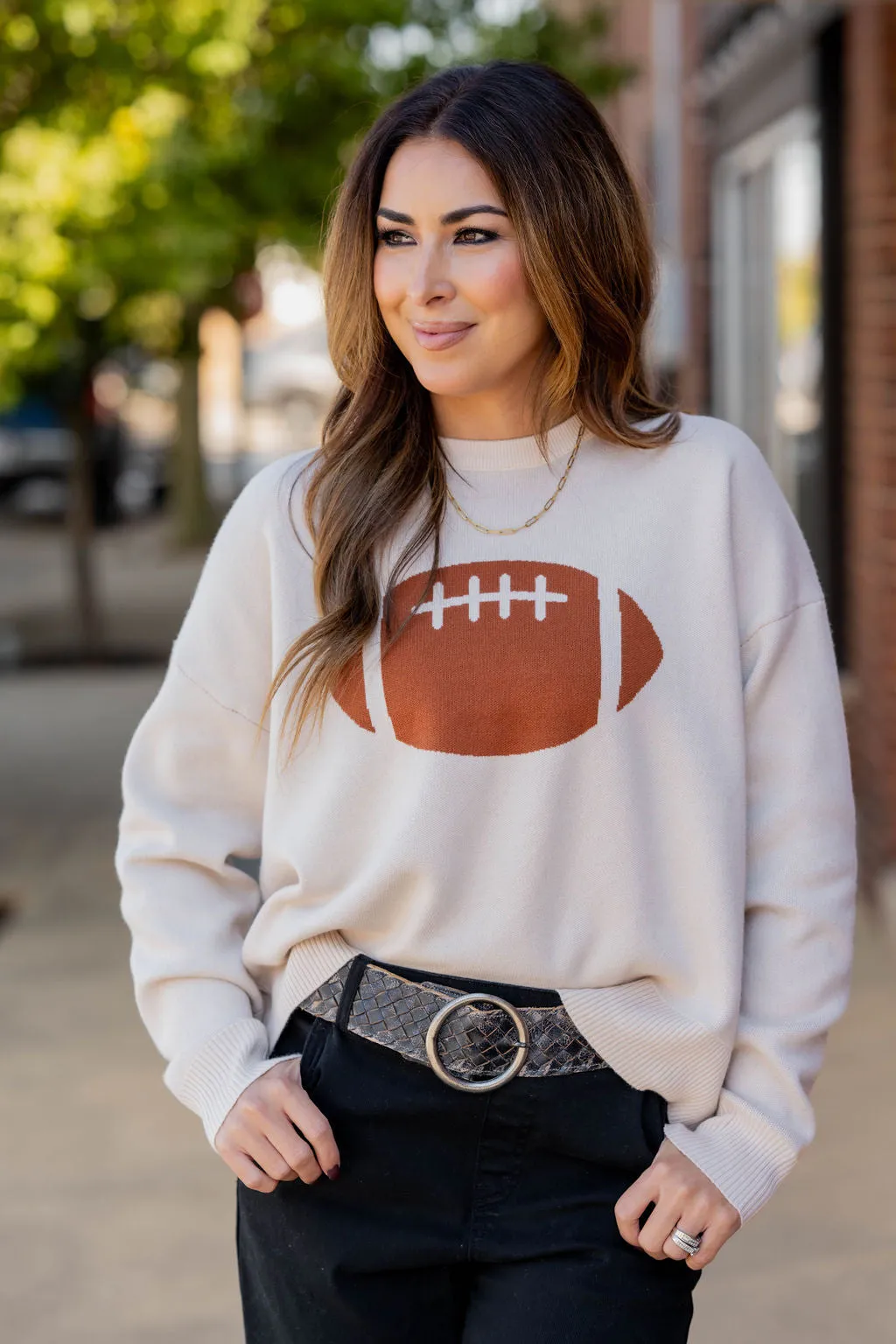 Football Ribbed Trim Sweater