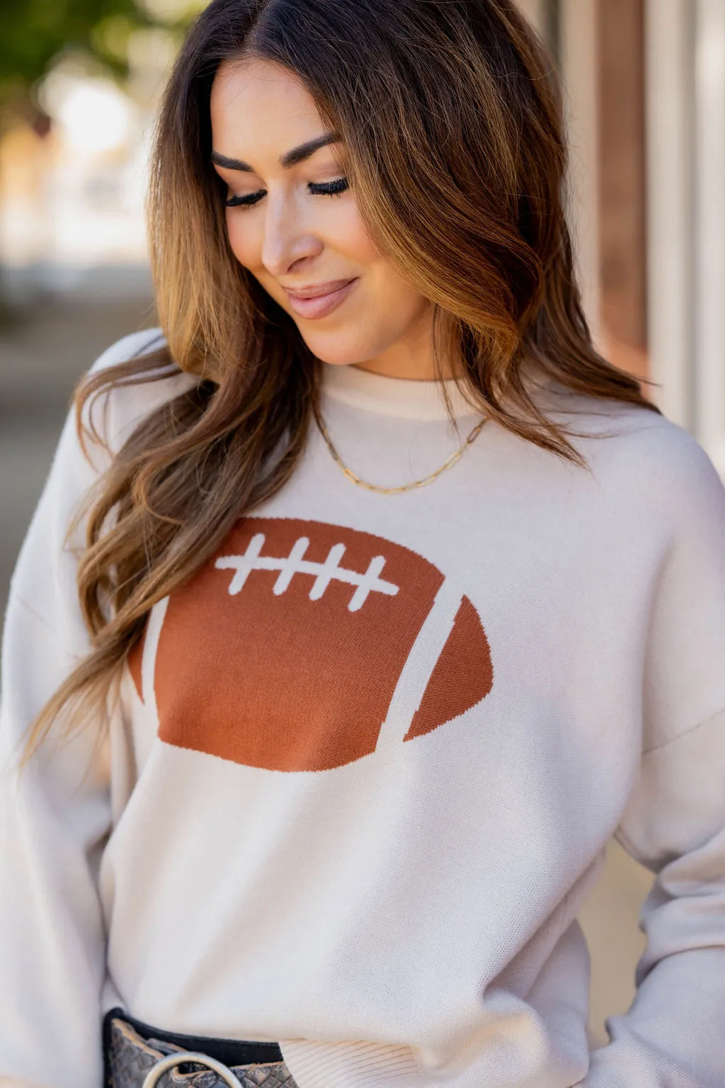 Football Ribbed Trim Sweater