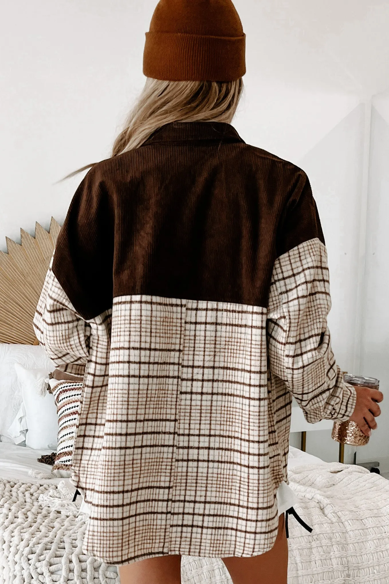 Forecasting Fall Colorblock Plaid Shacket (Taupe/Brown)