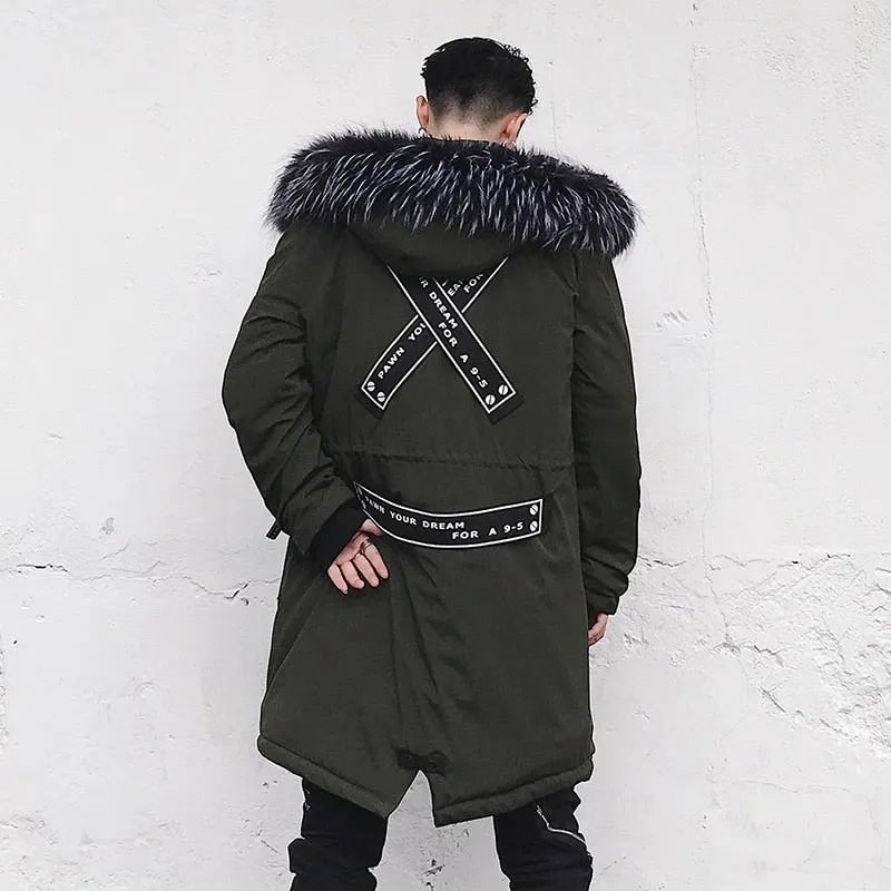 Fur Hood Street Style Men Parka Coat Jacket