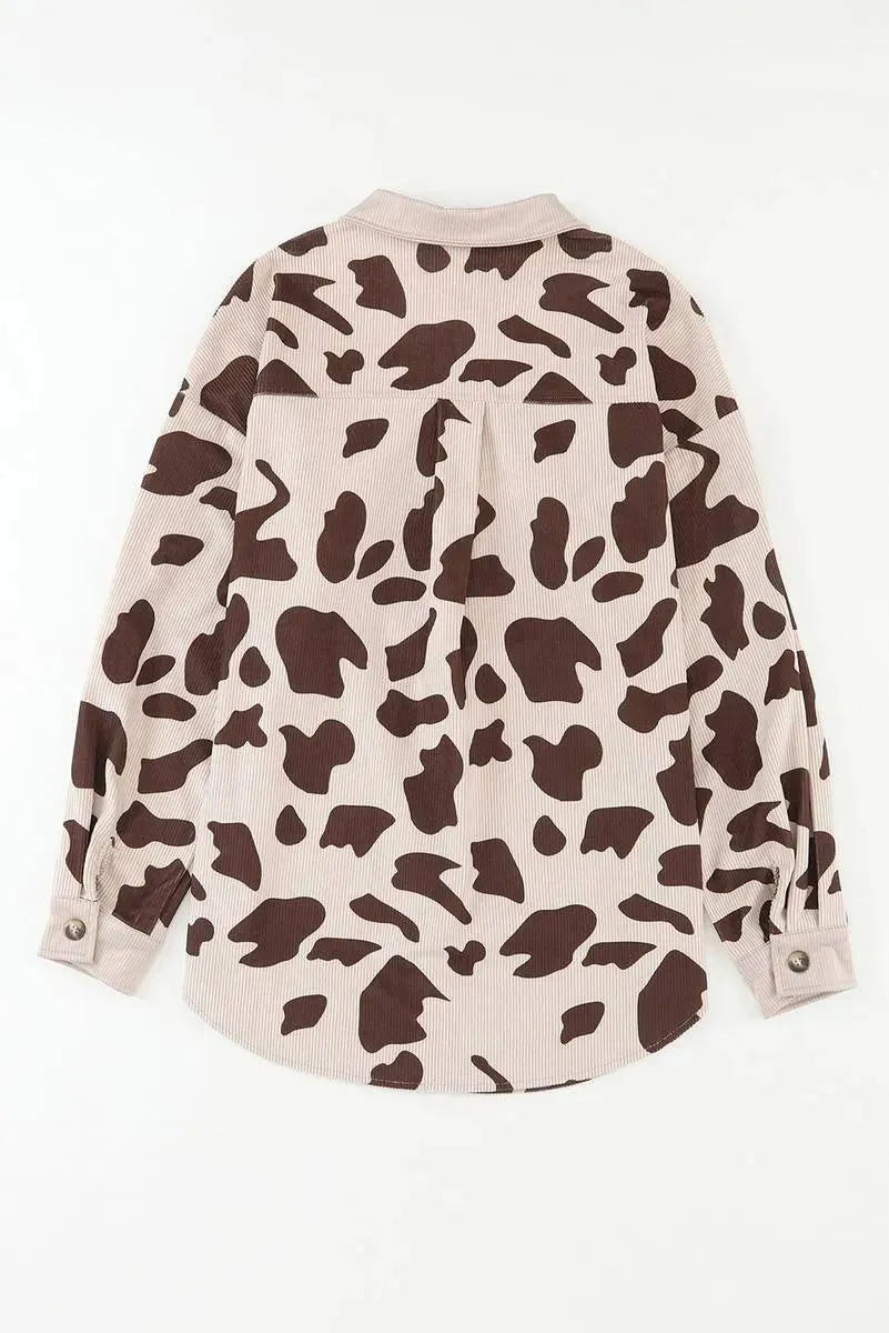 Get Your Moo Print Corduroy Shacket Today - Trendy, Cozy, and Chic!