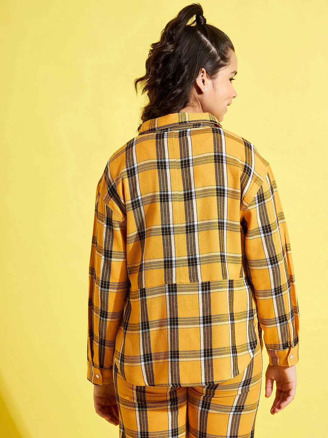 Girls Mustard & Black Check Shacket