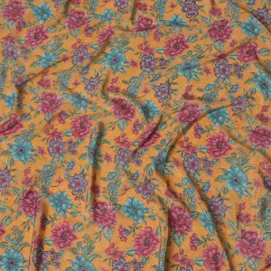 Goldenrod Blossom Pure Silk Crepe Fabric - Buy in Meters Online, Exquisite Indian Craftsmanship-D18186