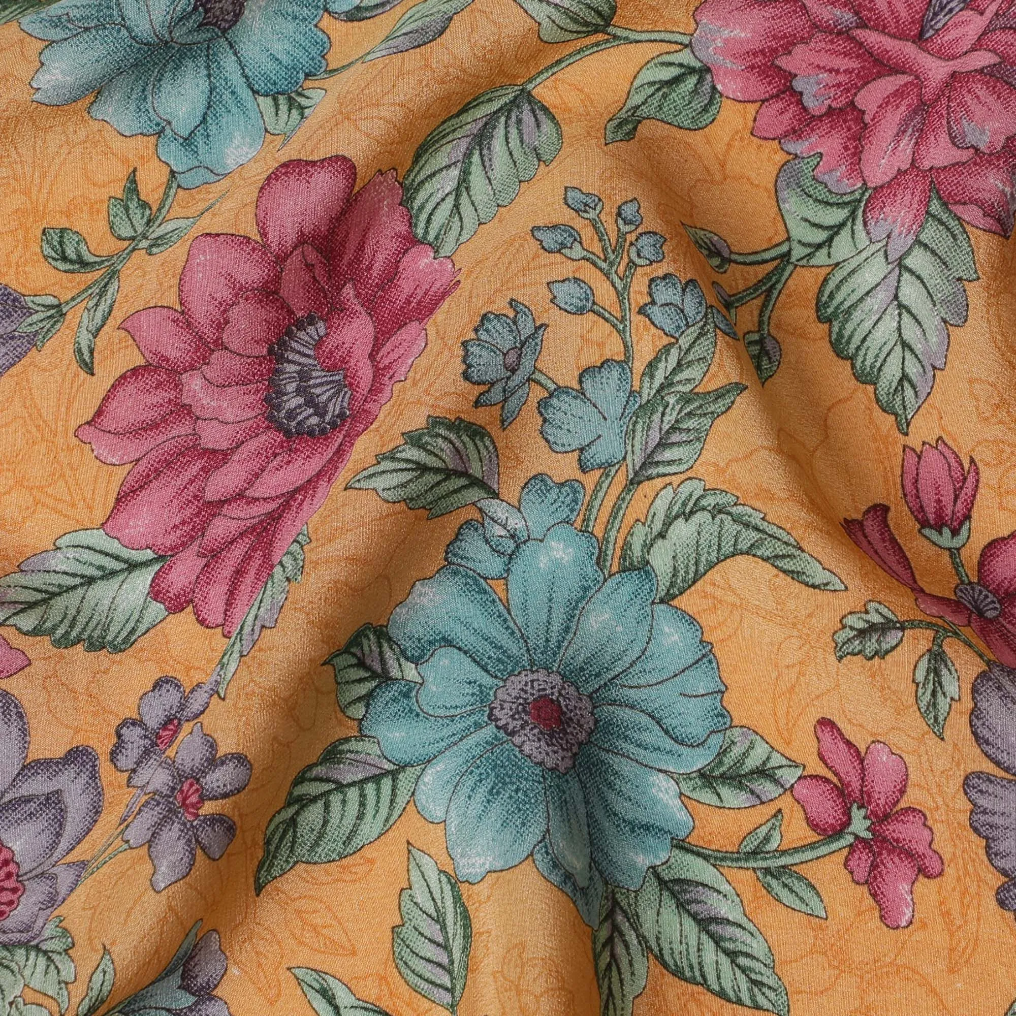 Goldenrod Blossom Pure Silk Crepe Fabric - Buy in Meters Online, Exquisite Indian Craftsmanship-D18186