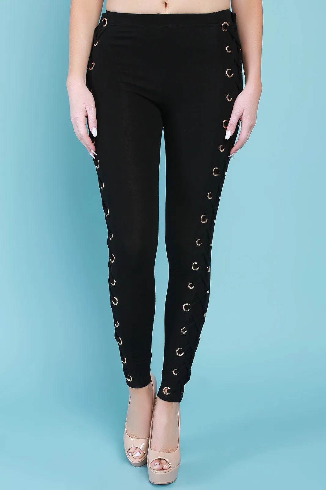 Grommet Corset Side Lace-Up Mid Rise Pants