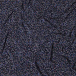 Indigo blue Premium pure silk crepe fabric with beige, blue and print in floral design-D13856