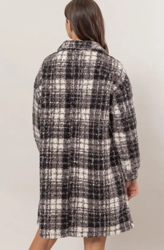 Juliana Plaid Boucle Longline Jacket