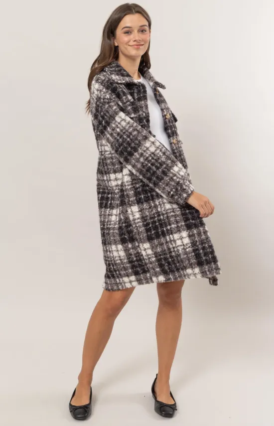 Juliana Plaid Boucle Longline Jacket