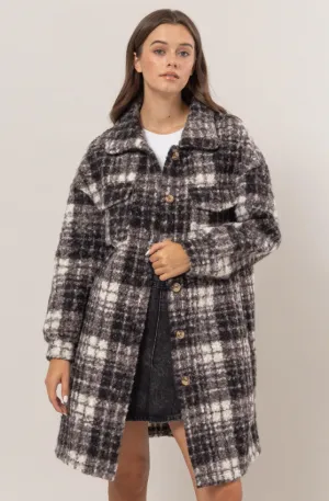 Juliana Plaid Boucle Longline Jacket