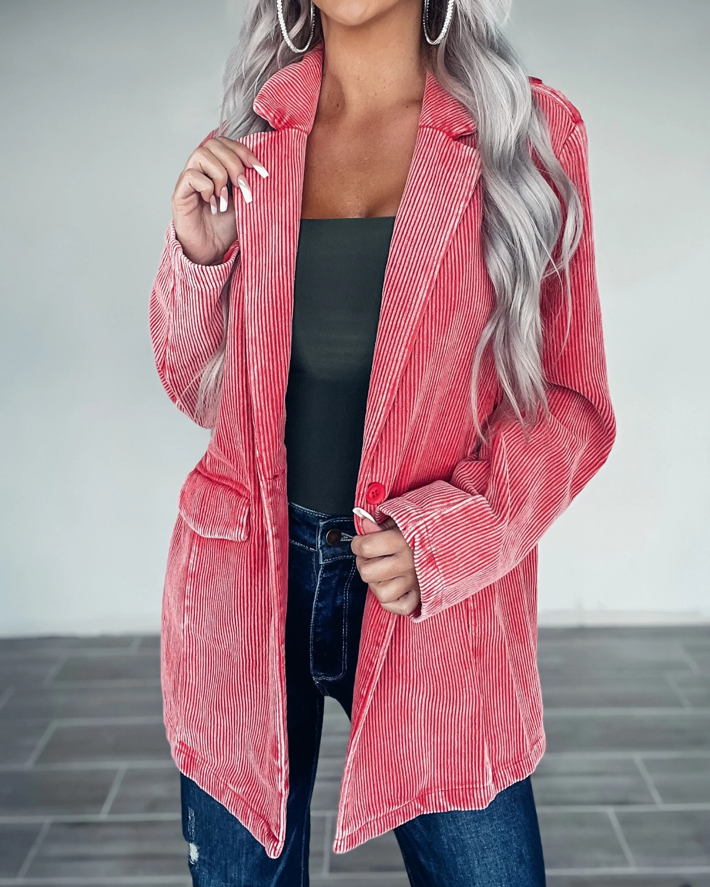 Kendrid Corduroy Blazer - Ruby