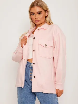 Leah Plain Classic Thick Shacket In Pink