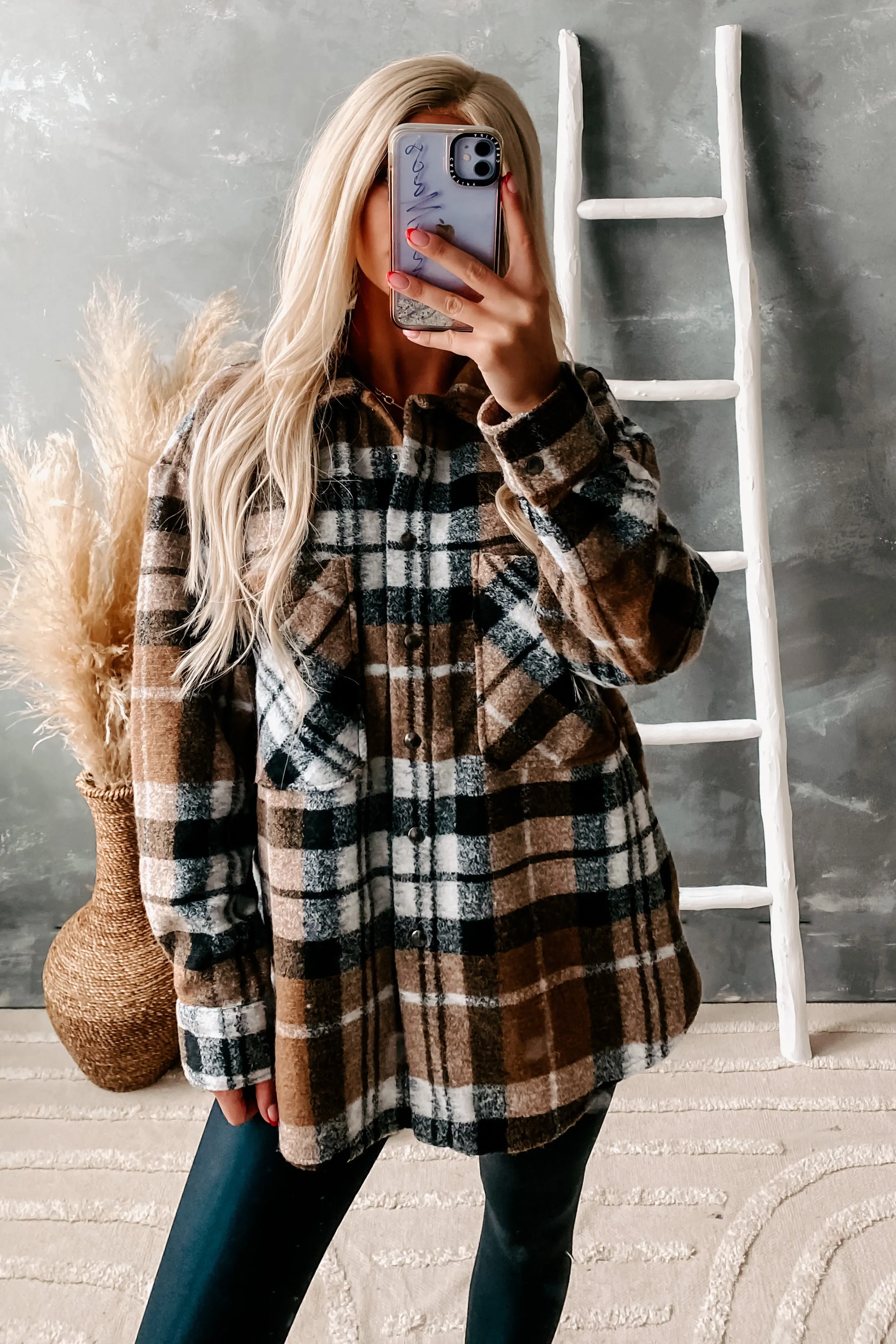 Left Behind Plaid Shacket (Camel/Black)