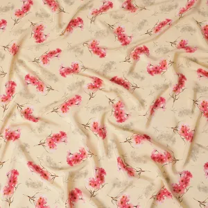 Light peach Premium pure silk crepe fabric with multicolor print in floral design-D17198