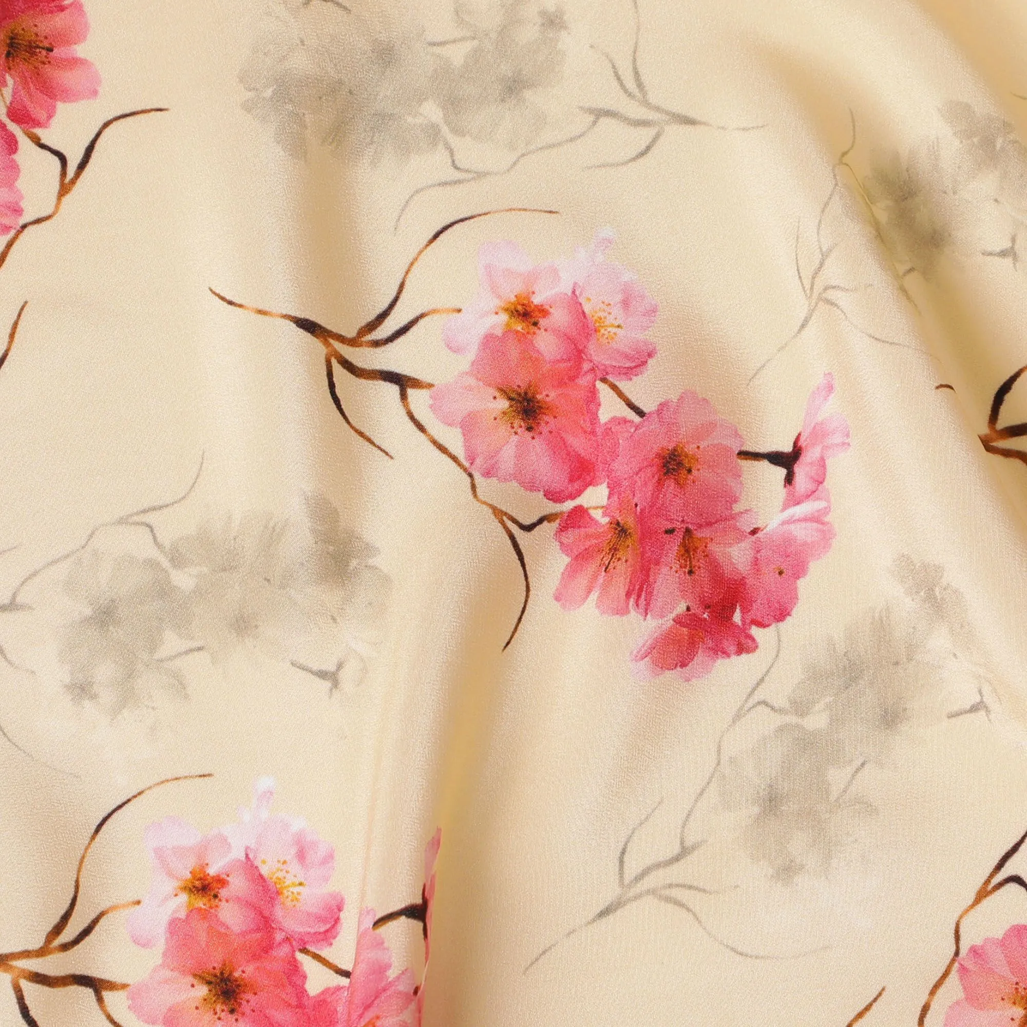 Light peach Premium pure silk crepe fabric with multicolor print in floral design-D17198