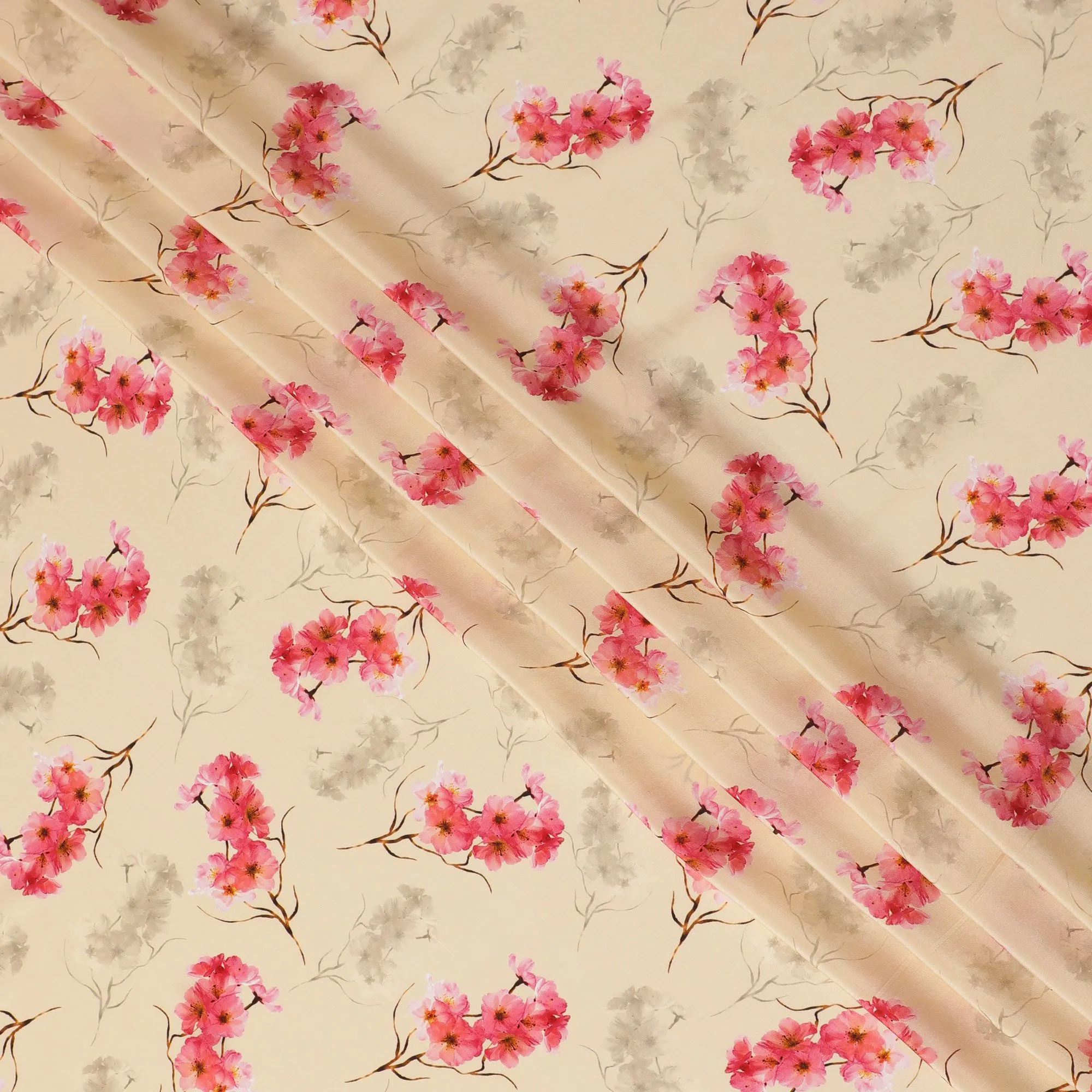 Light peach Premium pure silk crepe fabric with multicolor print in floral design-D17198