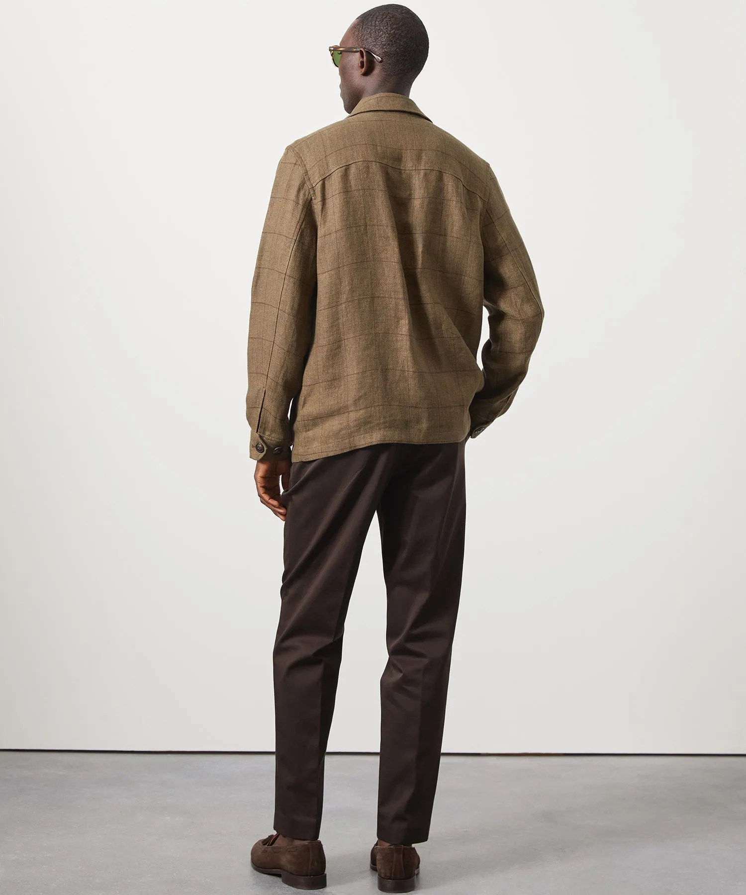 Linen Field Jacket in Olive Windowpane