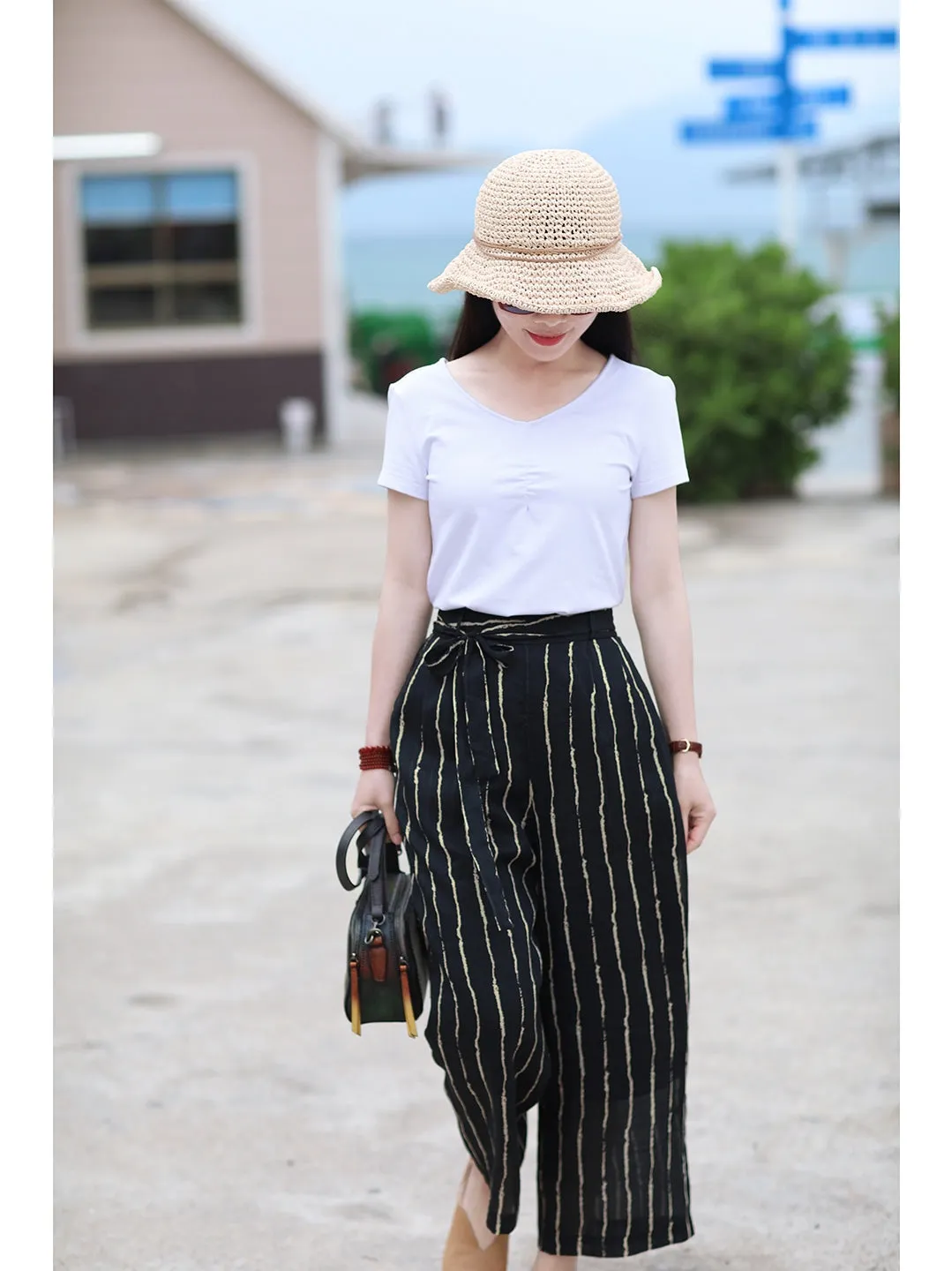 Linen Summer Autumn Women Casual Pants with Pockets SMM97218