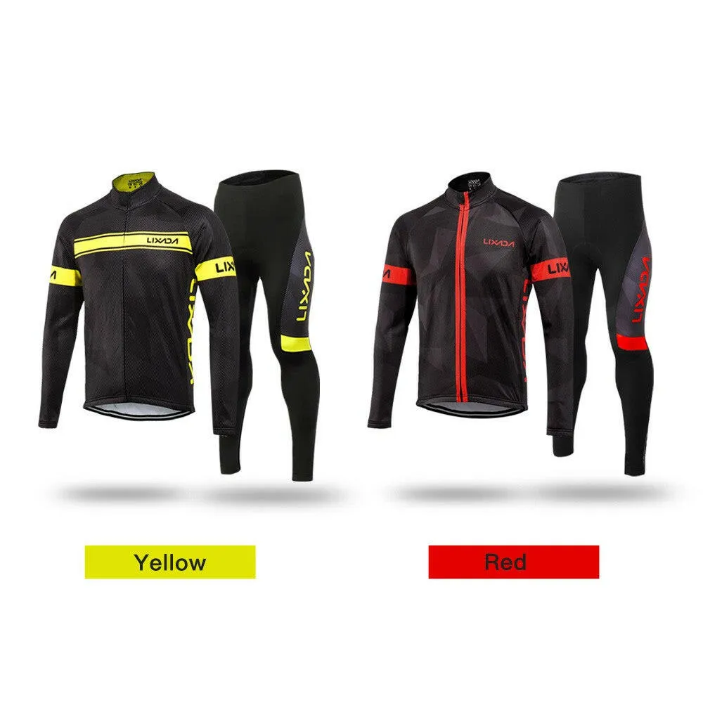 Lixada Men's Winter Thermal Fleece Cycling Clothing Set Long Sleeve Windproof Cycling Jersey Coat Jacket with 3D Padded Pants Trousers