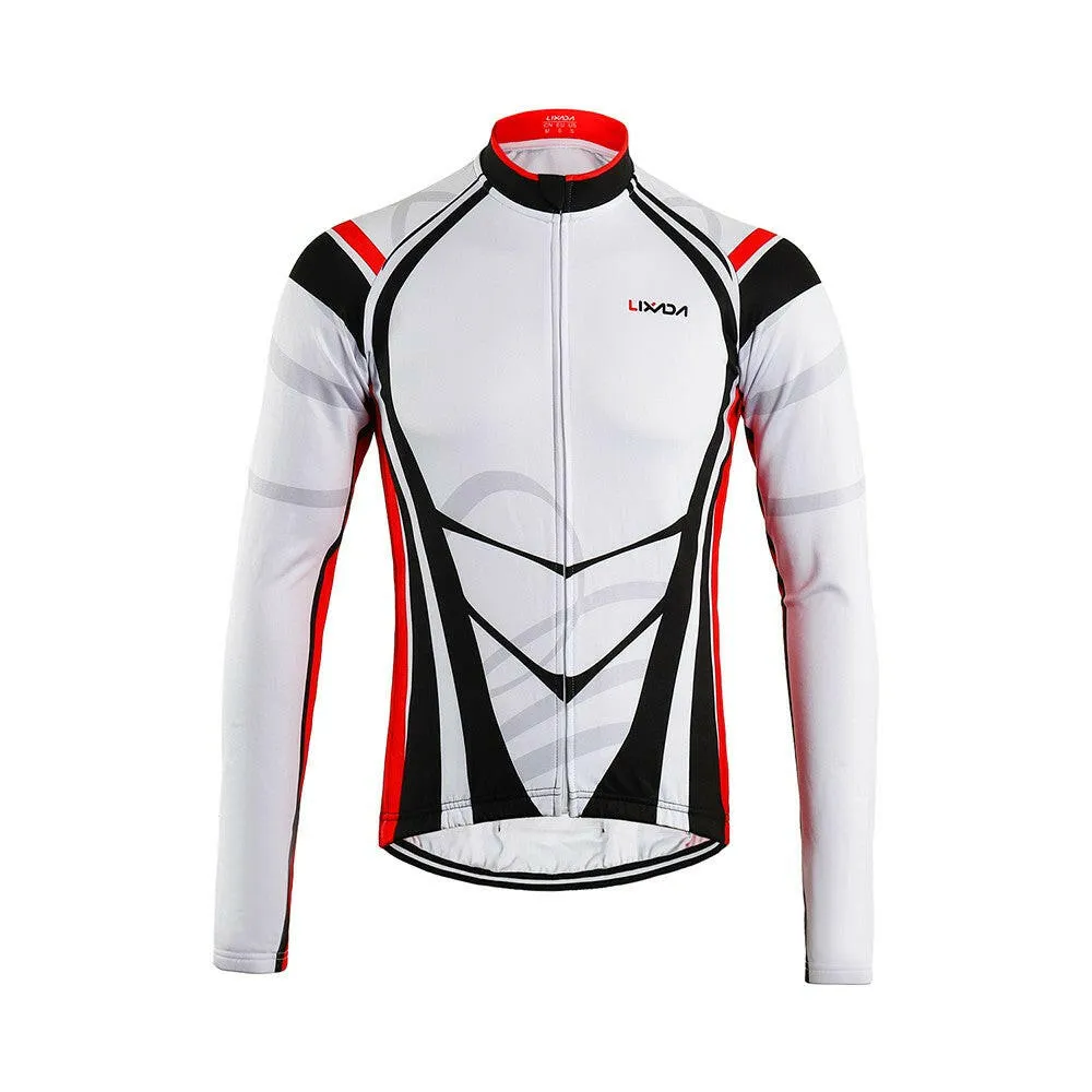 Lixada Men's Winter Thermal Fleece Cycling Clothing Set Long Sleeve Windproof Cycling Jersey Coat Jacket with 3D Padded Pants Trousers