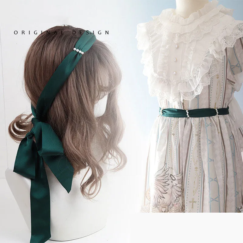 Lolita Pearl Sash Belt Vintage Bow Hair Wrap