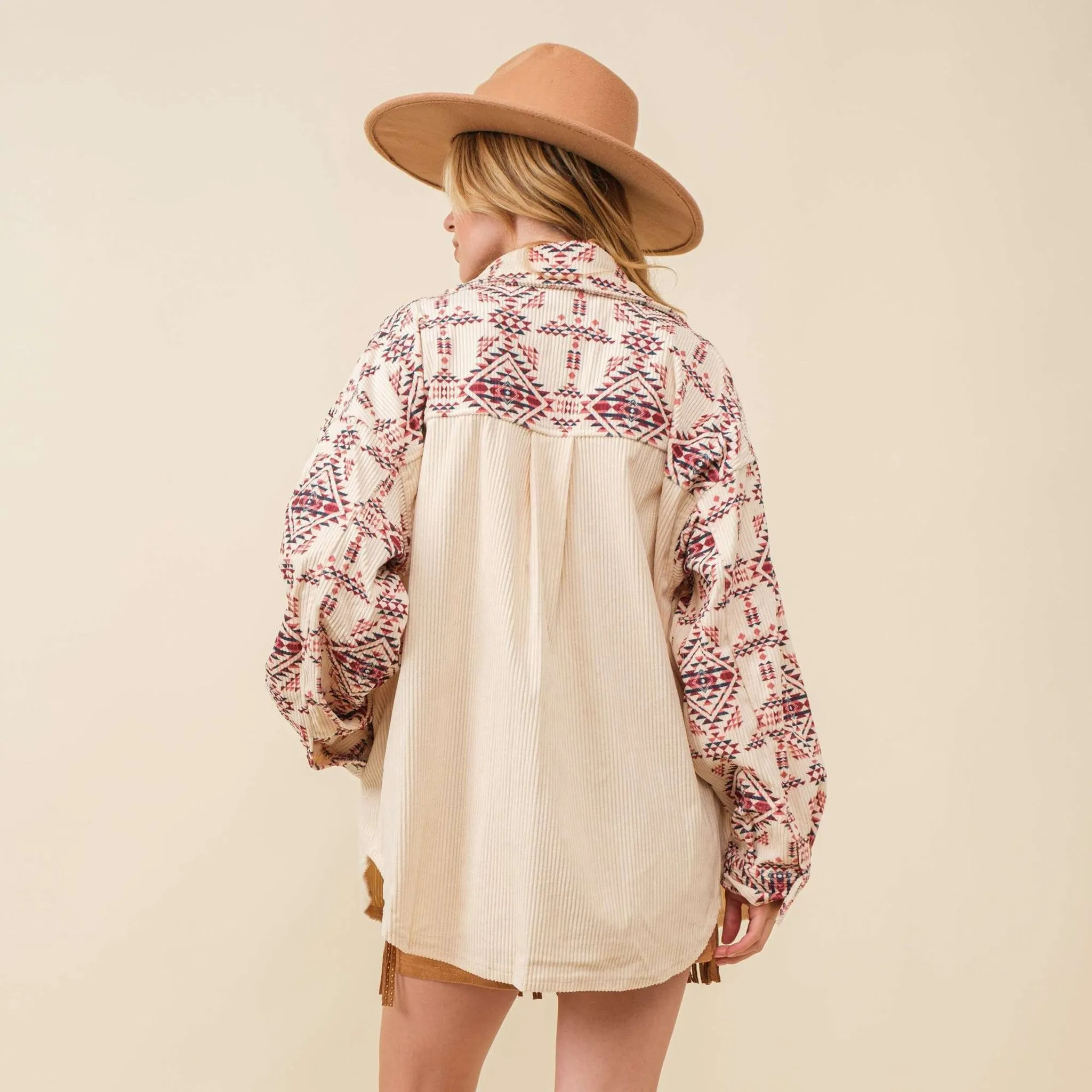 Main Strip Ivory Aztec Shacket