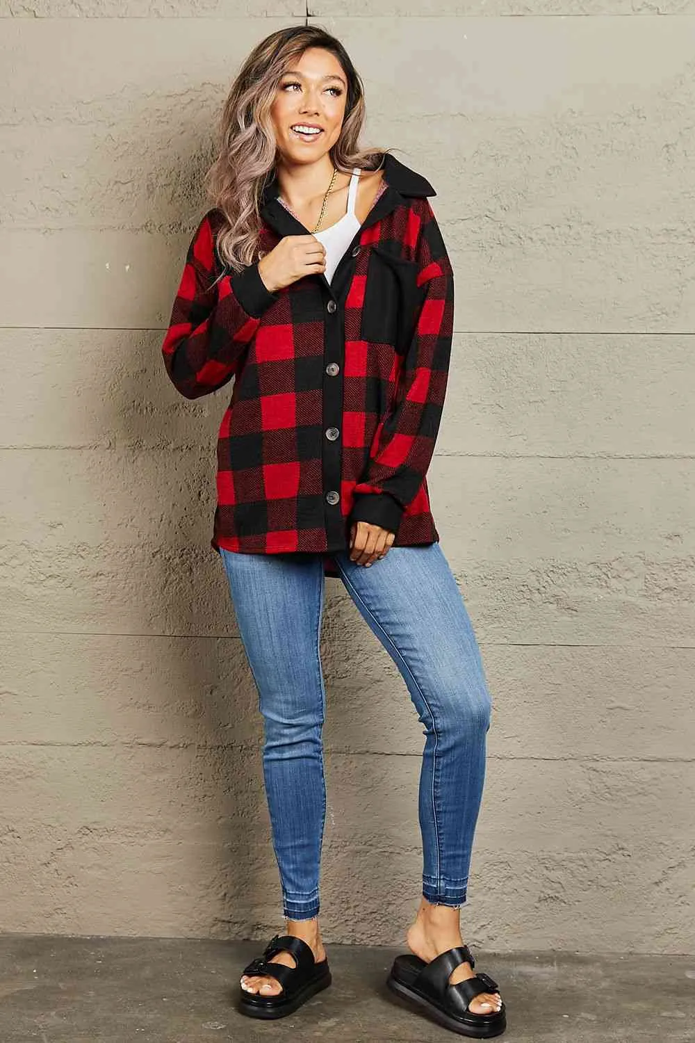 Make It Last Full Size Contrast Plaid Shacket