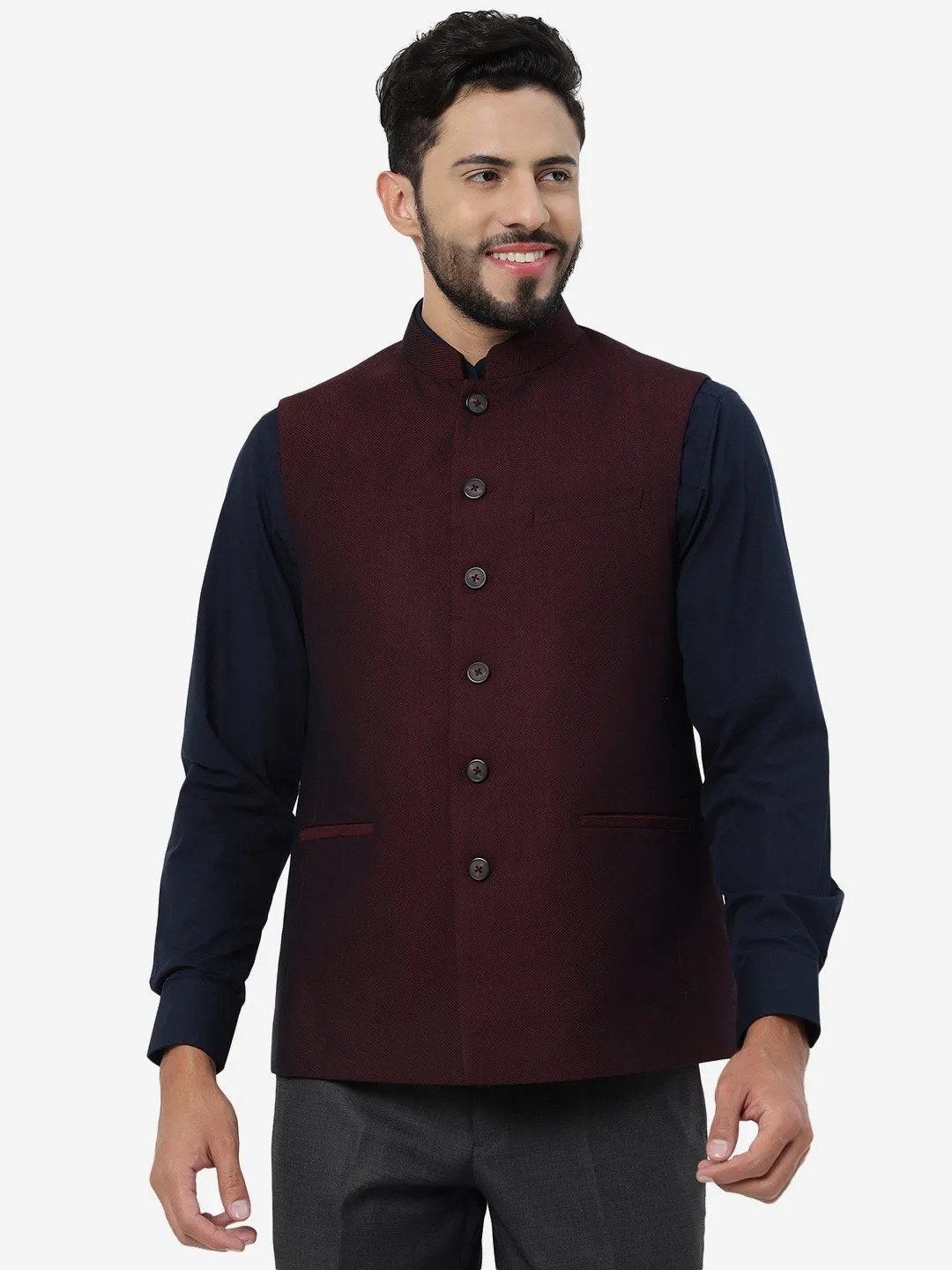 Maroon Checked Regular Fit Modi Jacket | JadeBlue