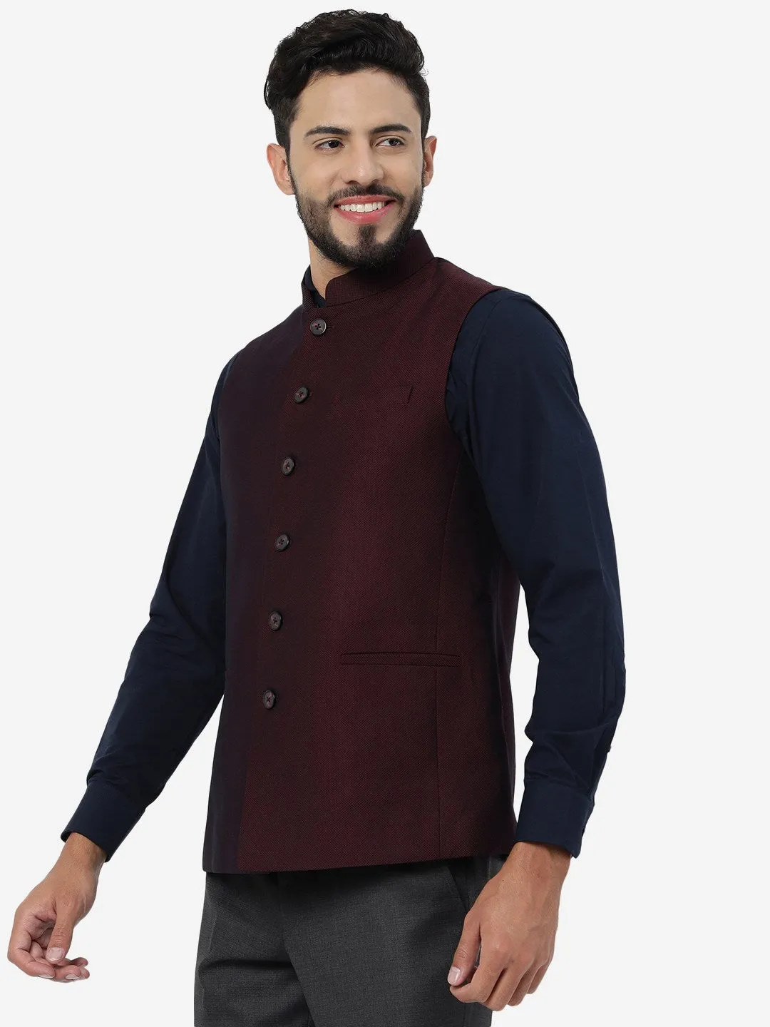 Maroon Checked Regular Fit Modi Jacket | JadeBlue