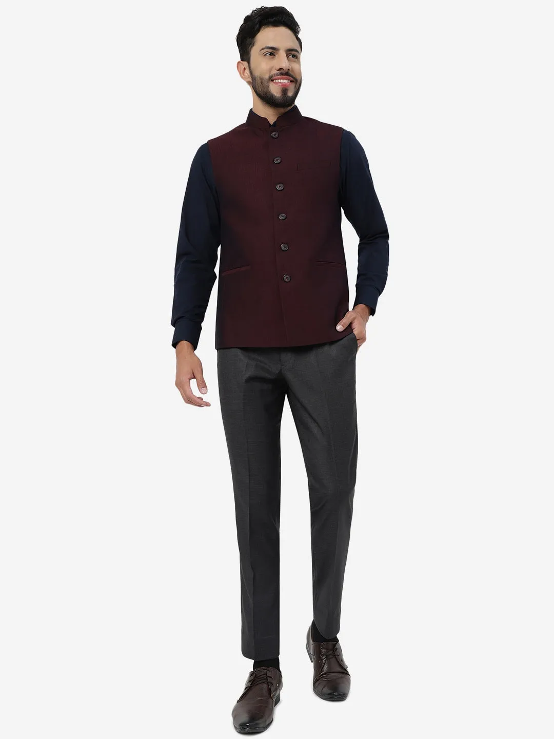 Maroon Checked Regular Fit Modi Jacket | JadeBlue