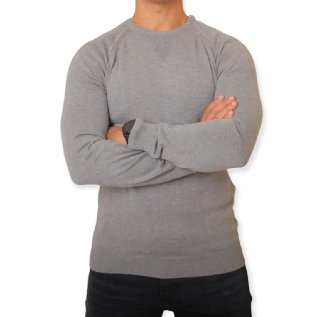 Men Basic Cotton Pullover - Grey