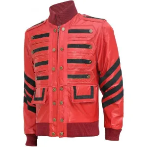 Men Maroon Bomber Military Leather Jacket