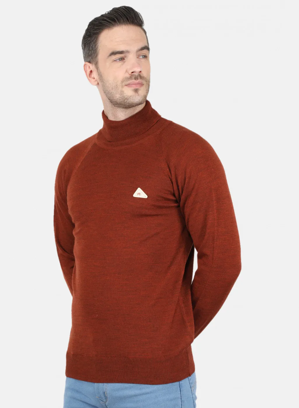 Men Orange Rust Solid Pullover