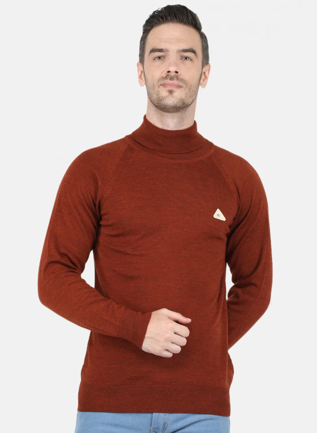 Men Orange Rust Solid Pullover