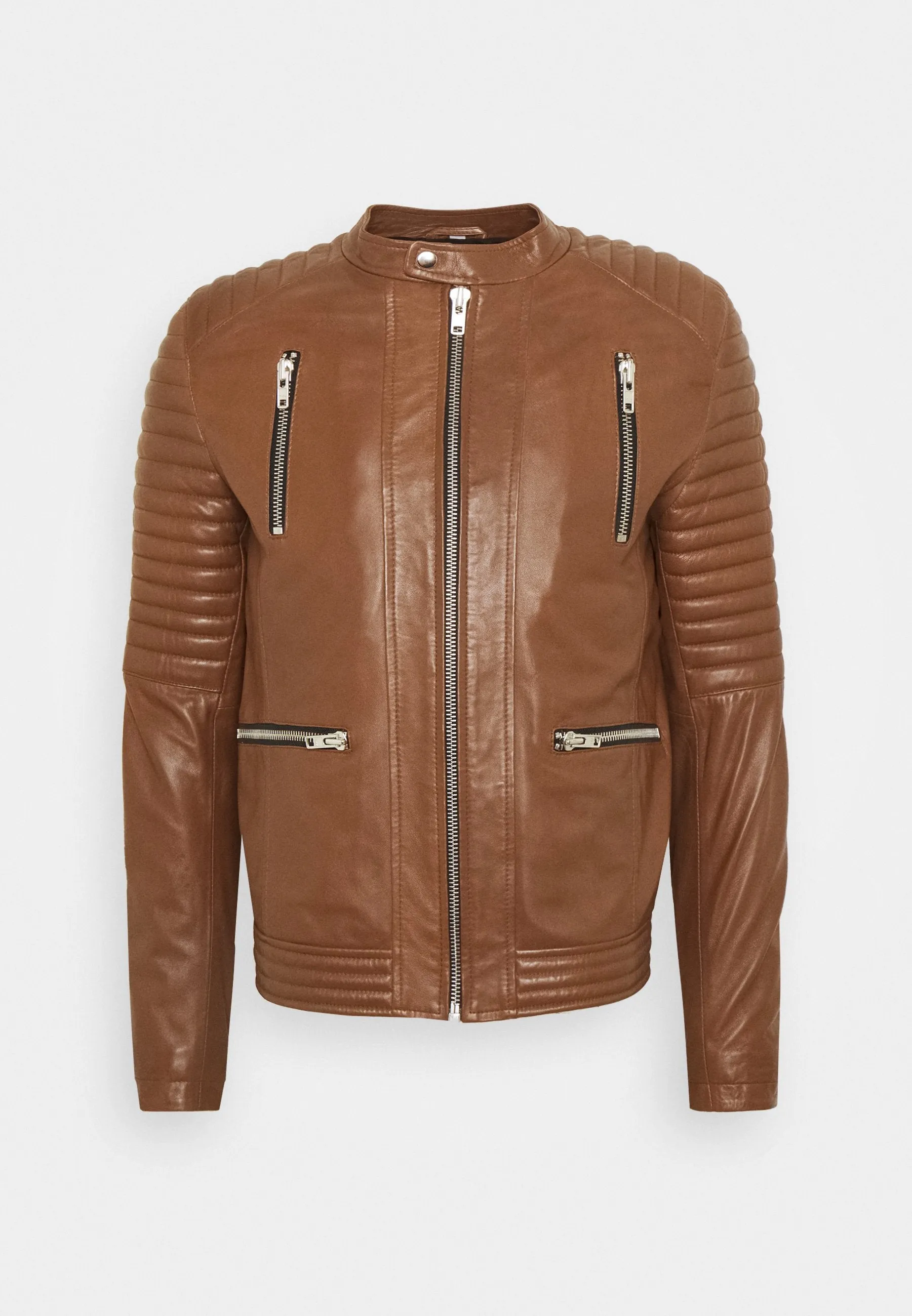 Men's Tan Brown Leather Biker Jacket