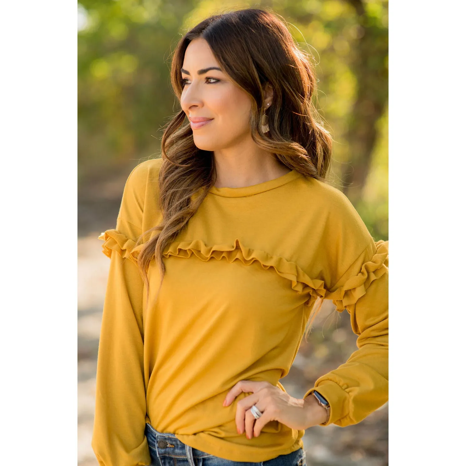 Mid Ruffle Long Sleeve Tee