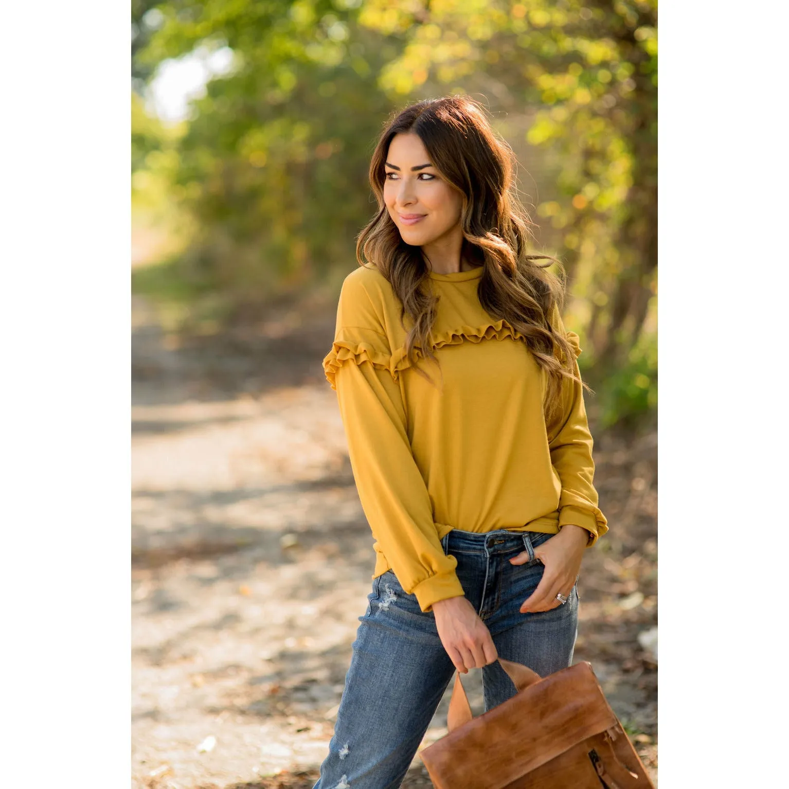 Mid Ruffle Long Sleeve Tee