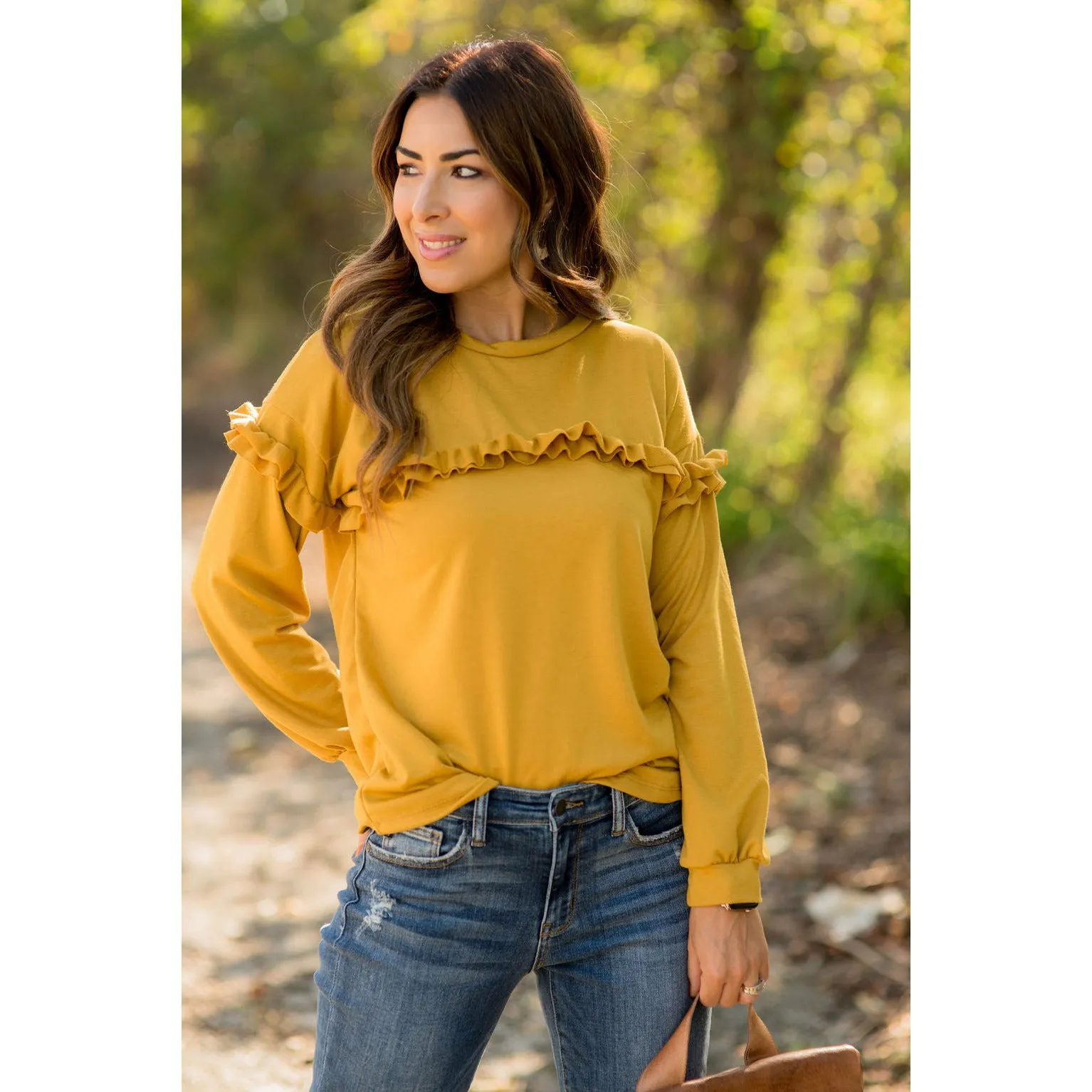 Mid Ruffle Long Sleeve Tee