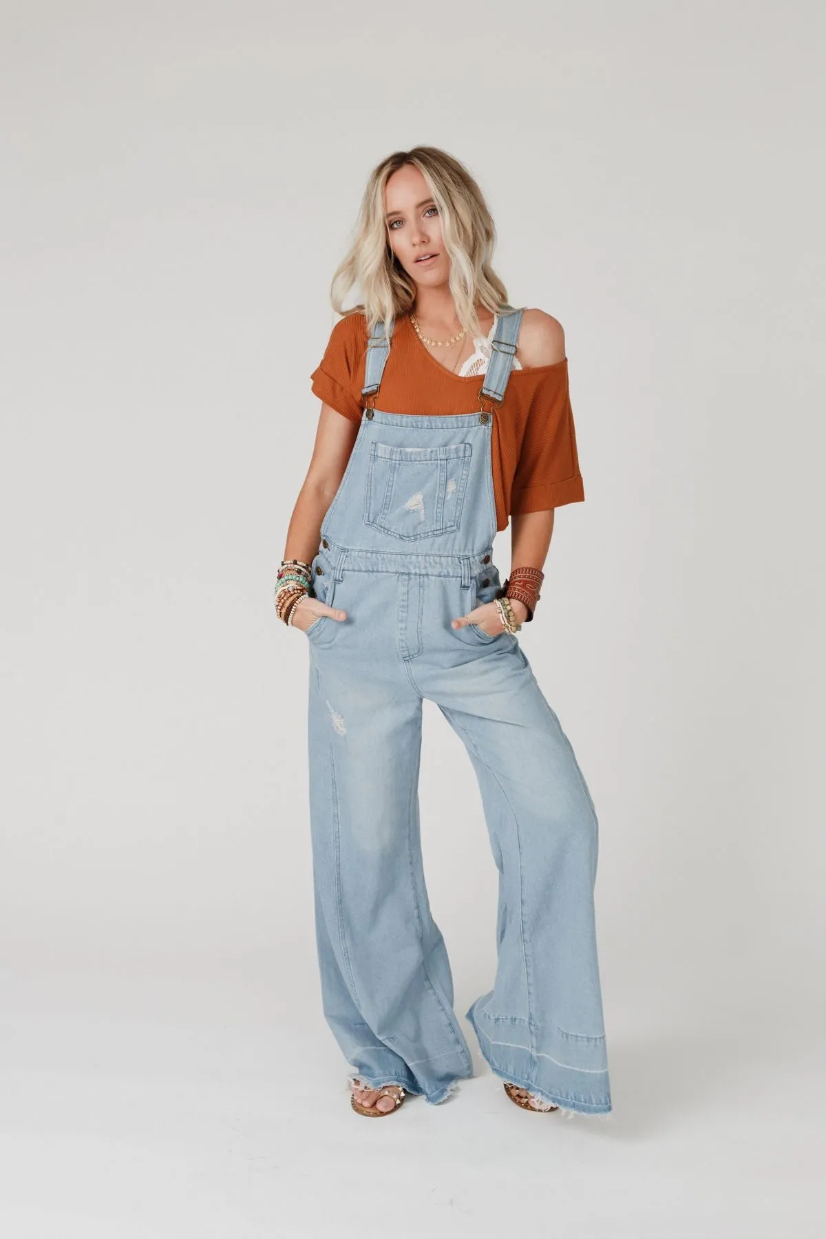 Milly Distressed Hem Wide Leg Overall - Denim