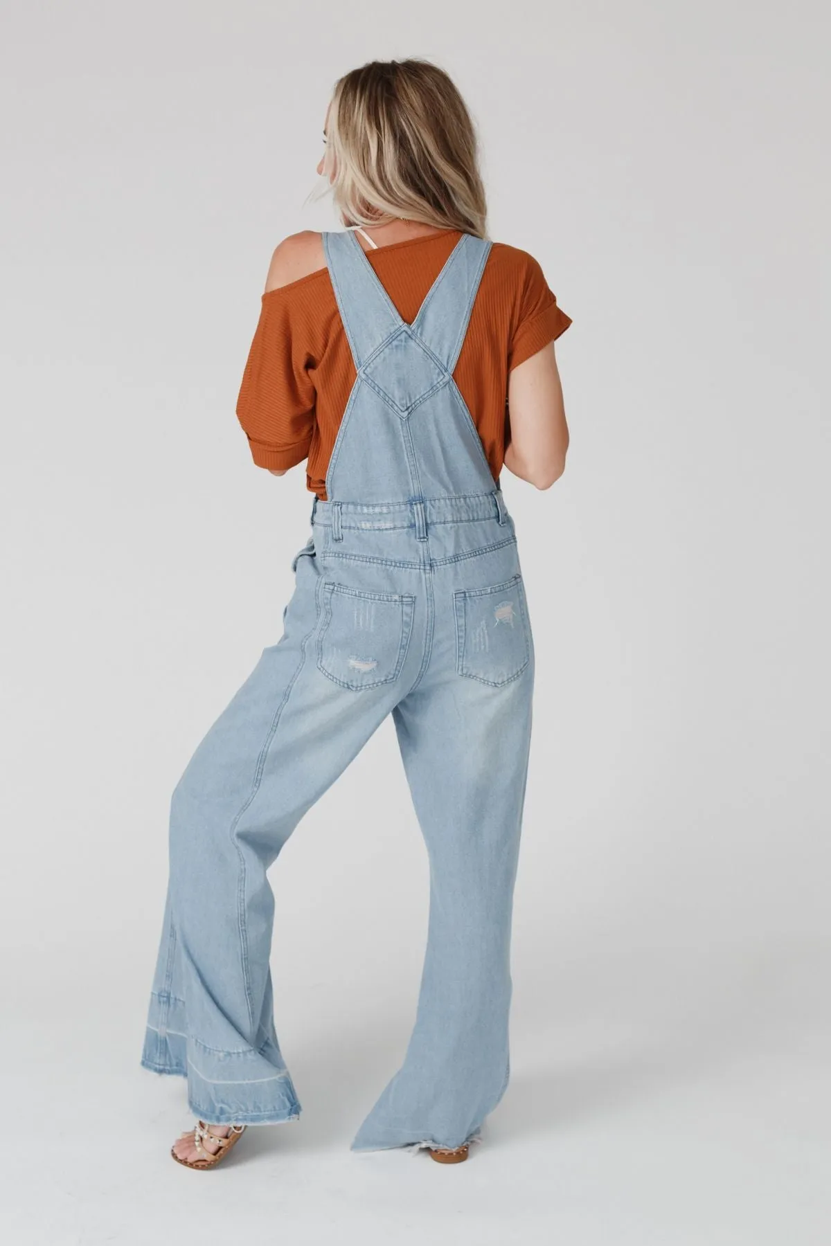 Milly Distressed Hem Wide Leg Overall - Denim