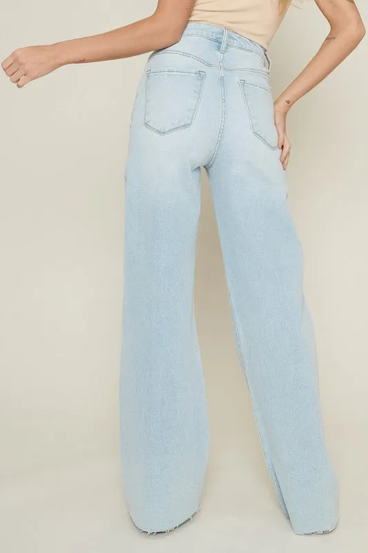 MIU Distressed Wide Leg Jeans