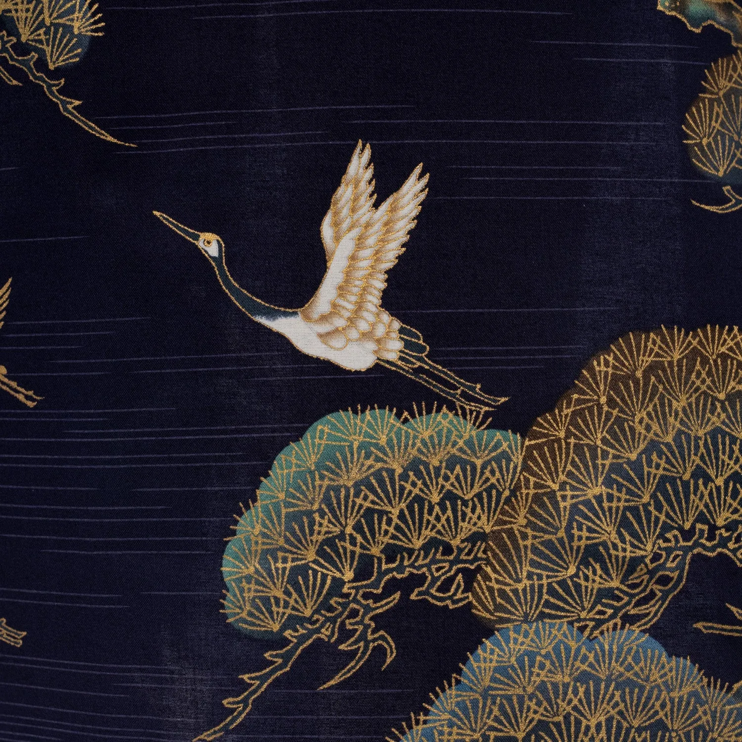 Navy Crane and Pine Short Japanese Kimono