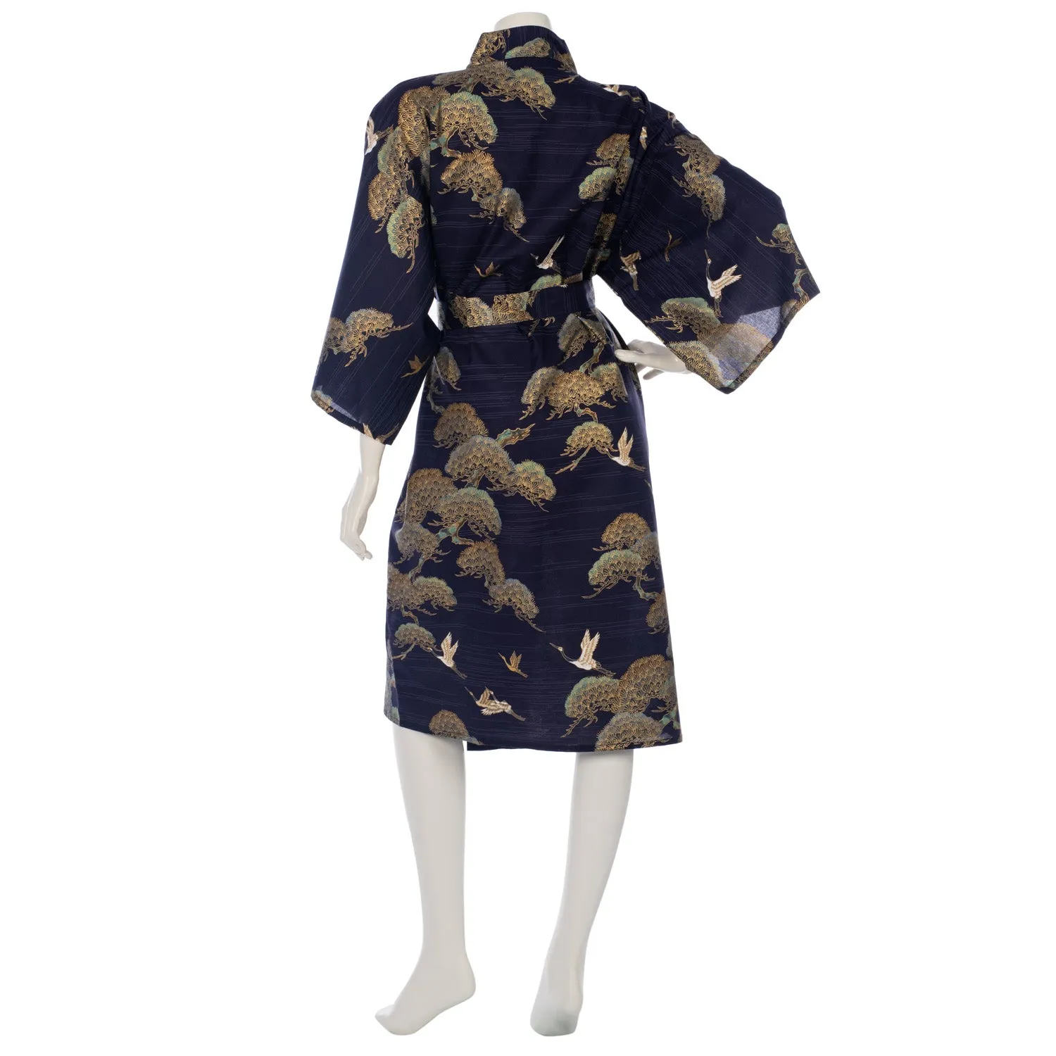 Navy Crane and Pine Short Japanese Kimono