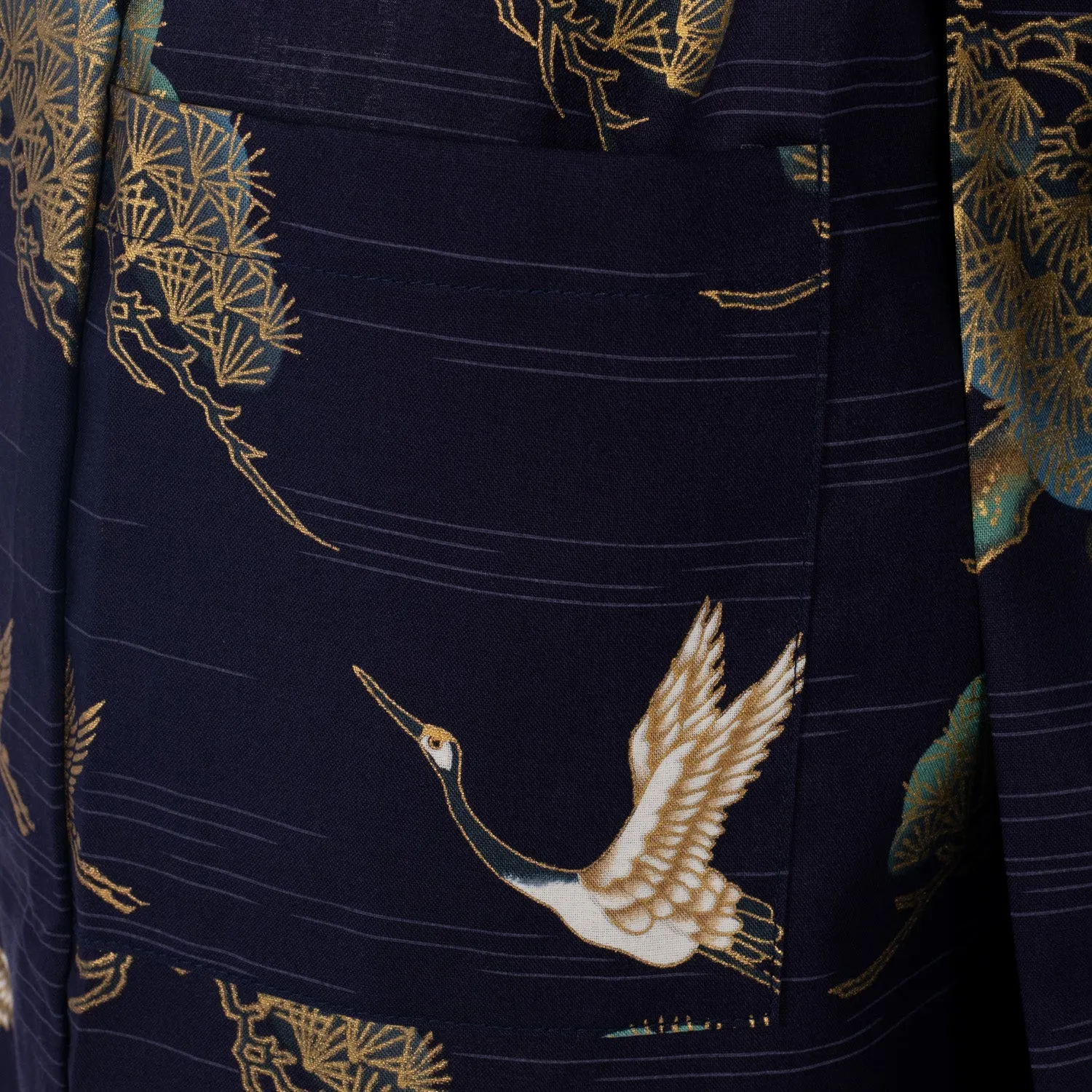 Navy Crane and Pine Short Japanese Kimono