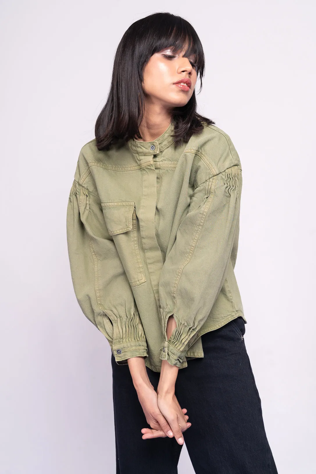 Olive Pleated Shacket