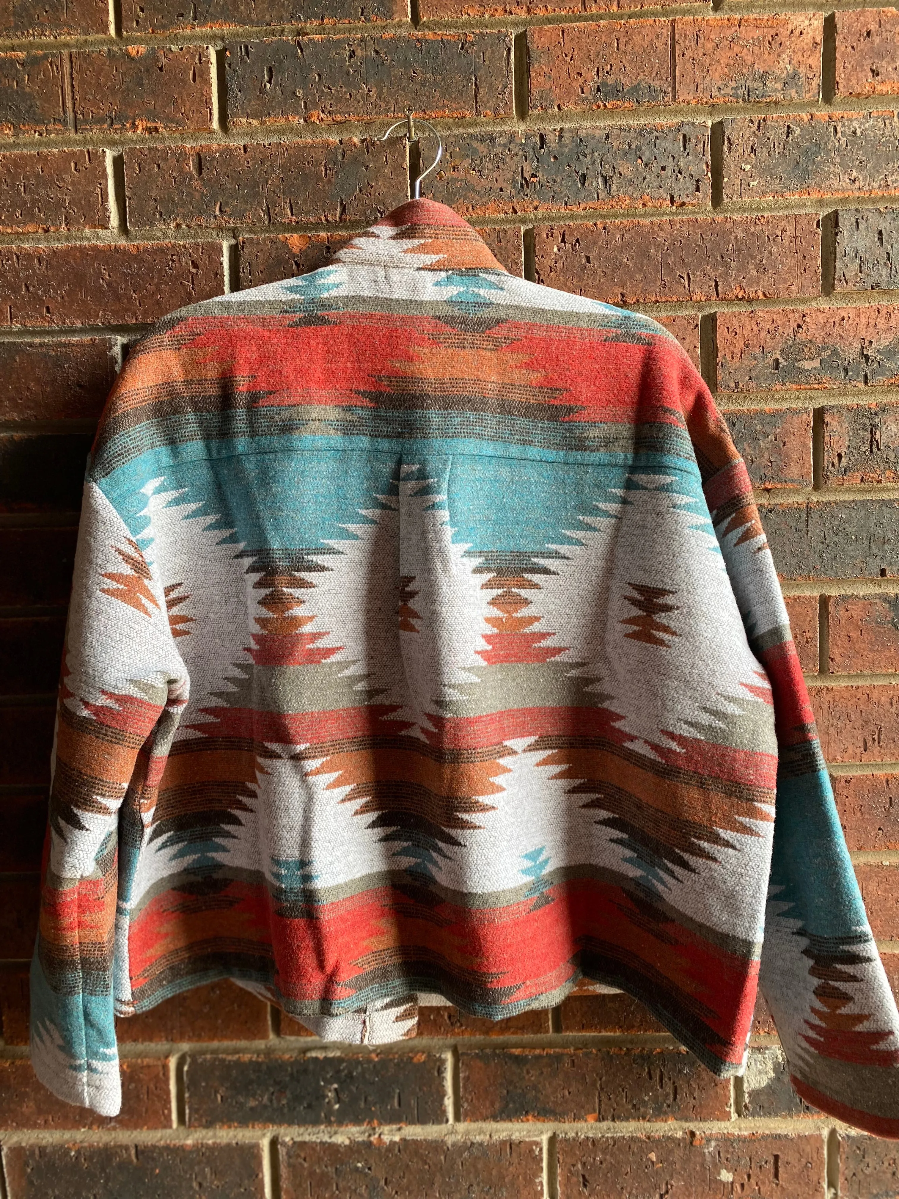 Oversized Cropped Aztec Shacket-Teal Combo