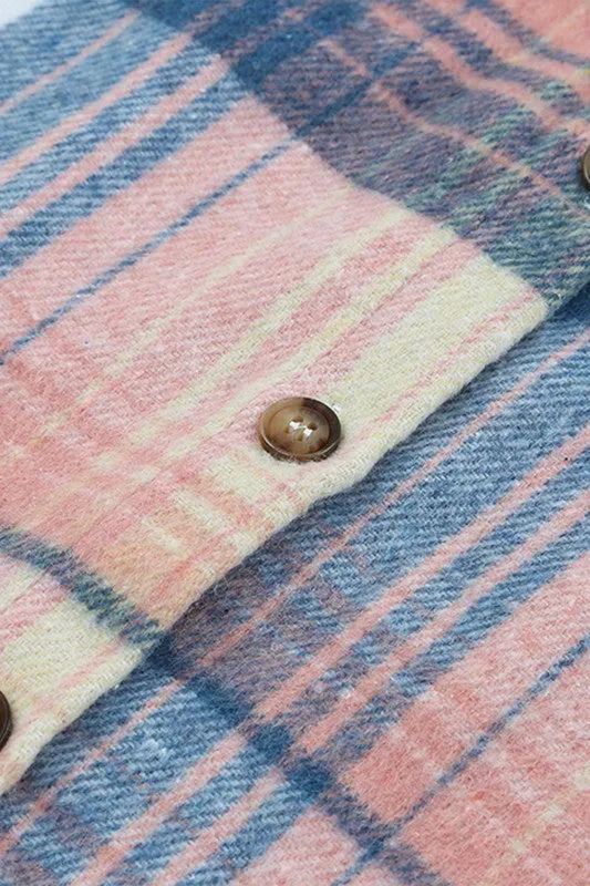 Pink Plaid Flap Pockets Shacket