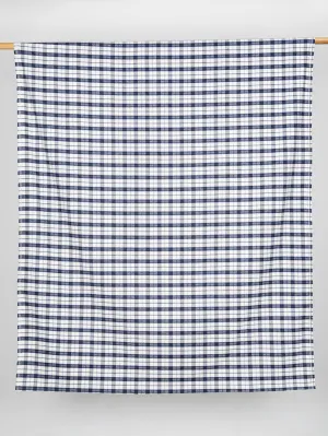 Plaid Check Brushed Cotton - White   Blue - Swatch